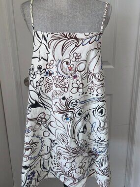 Zara mini beaded shirt dress sequins white brown floral spagetti strap size L
